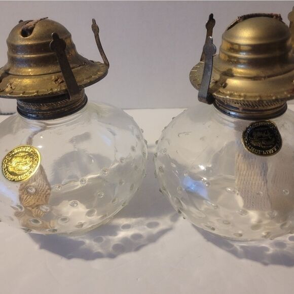 2 ANTIQUE VINTAGE LAMPLIGHT  FARM OIL LAMP COLLECTIBLES HOBNAIL GLASS Clear - Picture 9 of 10